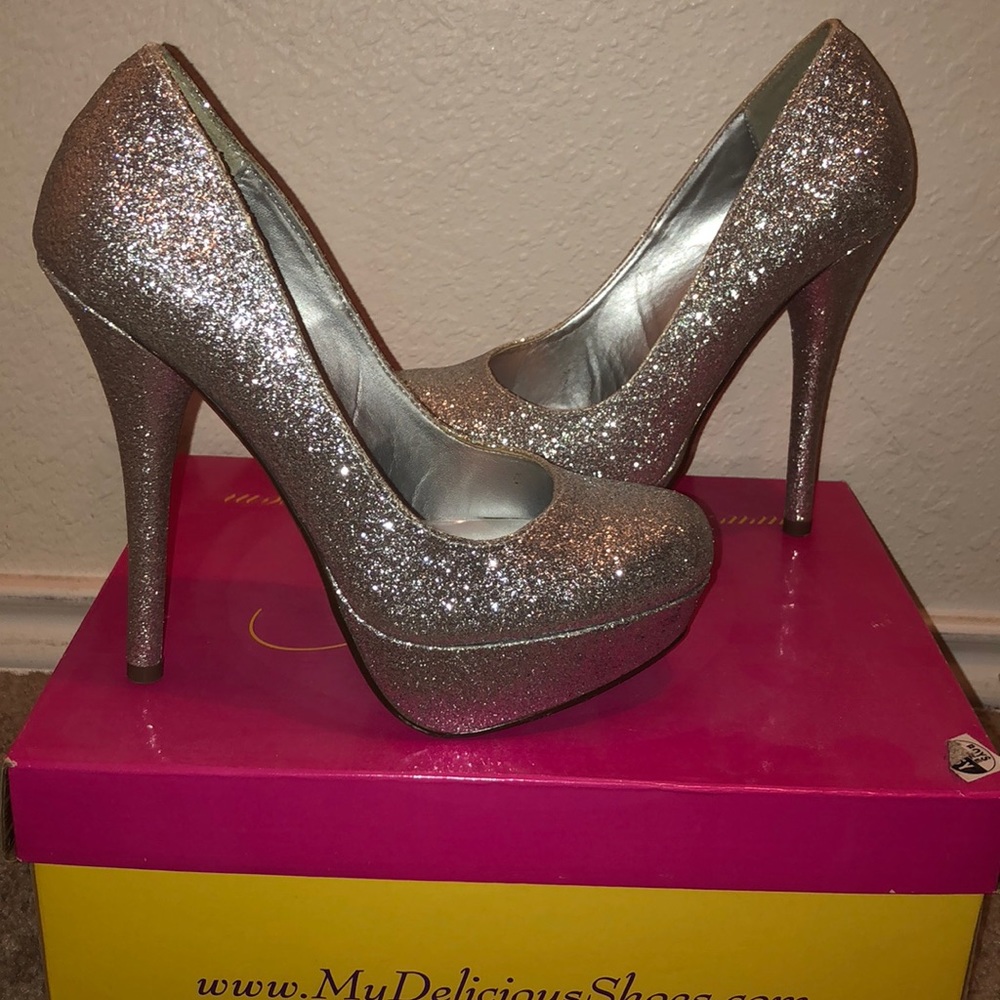 Glam silver sparkly heels
